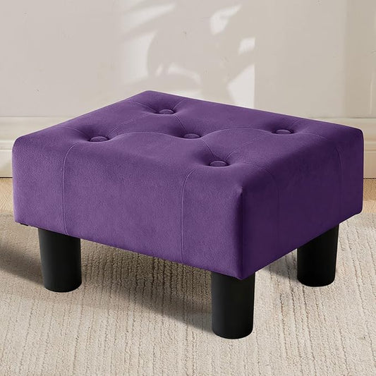 Small Foot Stool Ottoman, Velvet Footstool Ottoman Foot Rest for Couch, Rectangle Footstools and Ottomans Small for Living Room, Entryway and Bedroom (Purple)