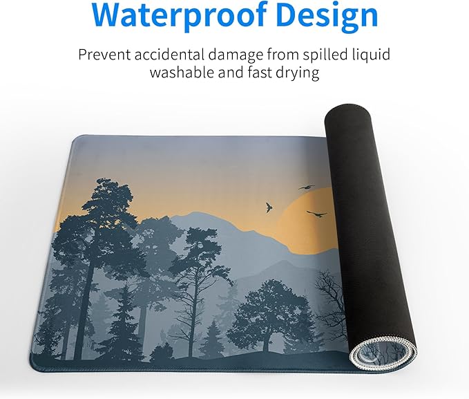 Mountain Gaming Mouse Pad 27.6x11.8 Inch Forest Large Mousepad Extended Grey Mousepad Gaming Non-Slip Rubber Base Stitched Edges Keyboard Mouse Mat Desk Pad for Office Home and Game