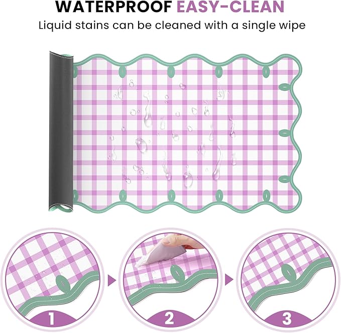 Leather Desk Pad, Desk Mat Mouse Pad, Non-Slip Mousepad Waterproof PU Table Blotter for Computer Laptop Extra Large Keyboard Mat for Women Girl Office Home Dorm, Green Scalloped +Hot Pink Checkered