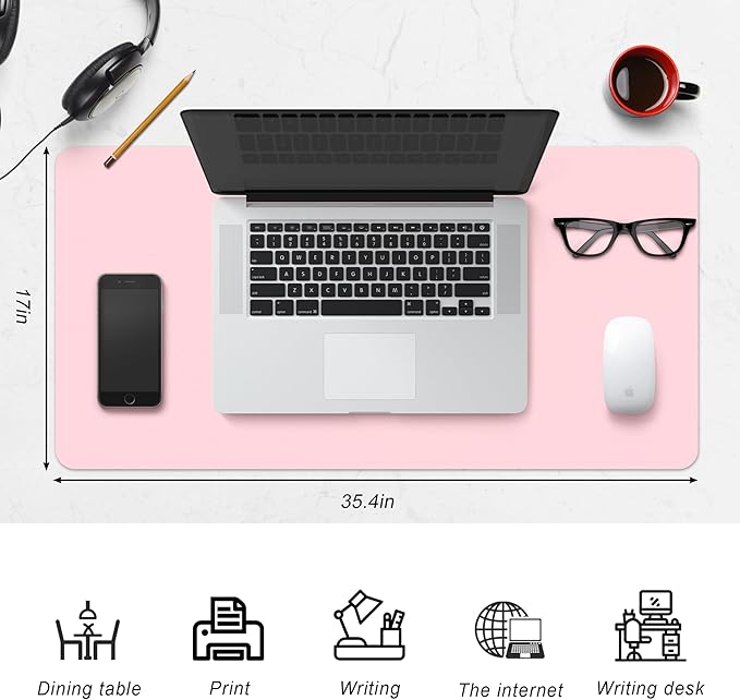 Leather Desk Pad Protector,Non-Slip Desk Pad,on-Slip PU Leather Large Mouse Pad,Easy Clean Desk Protecor Mat,Writing Pad for Office Work/Home/Decor(Sea Blue, 35.4" x 17")