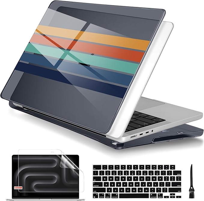 Batianda for MacBook Pro 14 Inch Case 2026-2021 Release M5 M4 M3 M2 M1 Pro/Max, 1.2mm Slim Graphic Hard Shell Cover with Keyboard Cover, Screen Protector 4-in-1 Bundle, Black Stripes