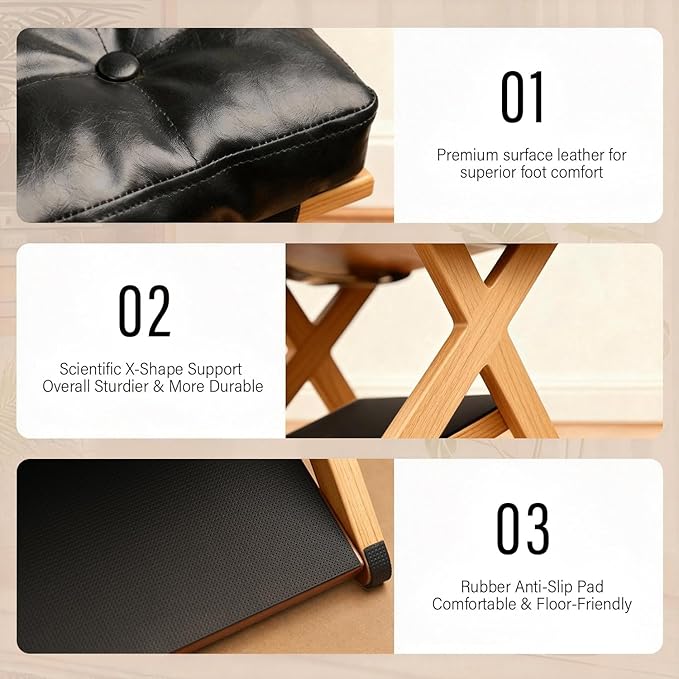 Wooden Under Desk Footrest with Non-Slip Rubber Stepping Surface, Ergonomic Foot Stool for Home Office Gaming Work Posture Support (Wood Color)