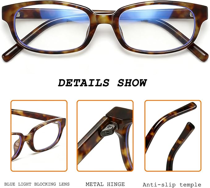 HJSTES Retro Clear Rectangle Glasses for Women Men Fake Blue Light Blocking Lens Narrow Frame Non Prescription Eyeglasses