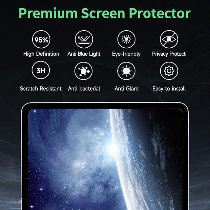 Privacy Screen Protector Compatible with iPad Air 11 M2/M3 (6/7th Generation,2024/2025), Anti-Glare Blue Light Film Anti-Spy Filter, Bubble-Free Shield Easy Install Guard Removable Cover