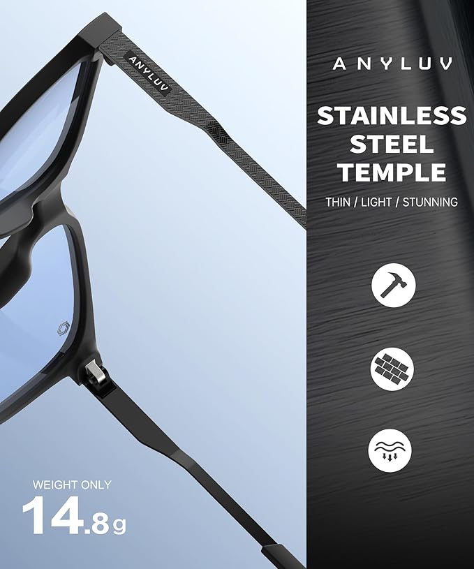 ANYLUV Blue Light Glasses for Men, Lightweight Computer Gaming Glasses, Stylish Anti Eyestrain Blue Light Blocking Men