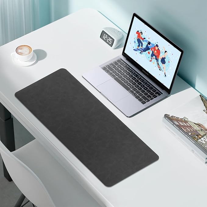 Leather Desk Pad Protector, Office Desk Mat, Large Laptop Mouse Pad, PU Non-Slip Desk Blotter, Waterproof Writing Pad, Computer Keyboard Mat for Desktop 39.4 x 17 inch (Black)