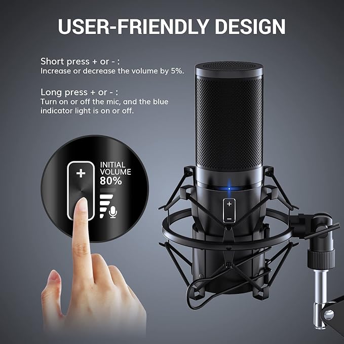 TONOR USB Podcast Microphone, Gaming PC Studio Streaming Mic Kit for Gamer, Recording Condenser Equipment Cardioid Microfono for Singing, YouTube, 200 cm/78inch Cable, with Adjustable Arm Stand, Q9