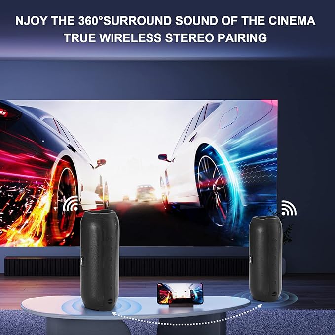 Bluetooth Speakers Wireless with 20W Loud Stereo Sound, TWS Pairing for Outdoor, IPX6 Waterproof Shower Speakers, 36H Playtime, Built-in Mic Radio Mode RGB Lights