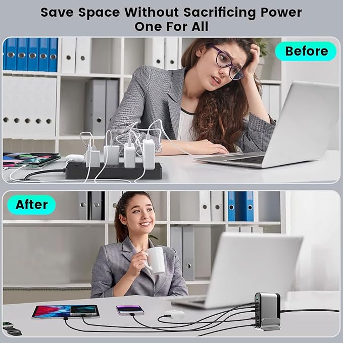USB C Fast Charger - 285W GaN 8 Port Fast Charging Station Tower Hub: Type C Charger Block Power Strip Adapter Plug for MacBook iPad iPhone 17/16/15/14/13/12 Pro Max Samsung Galaxy & More Smartphones