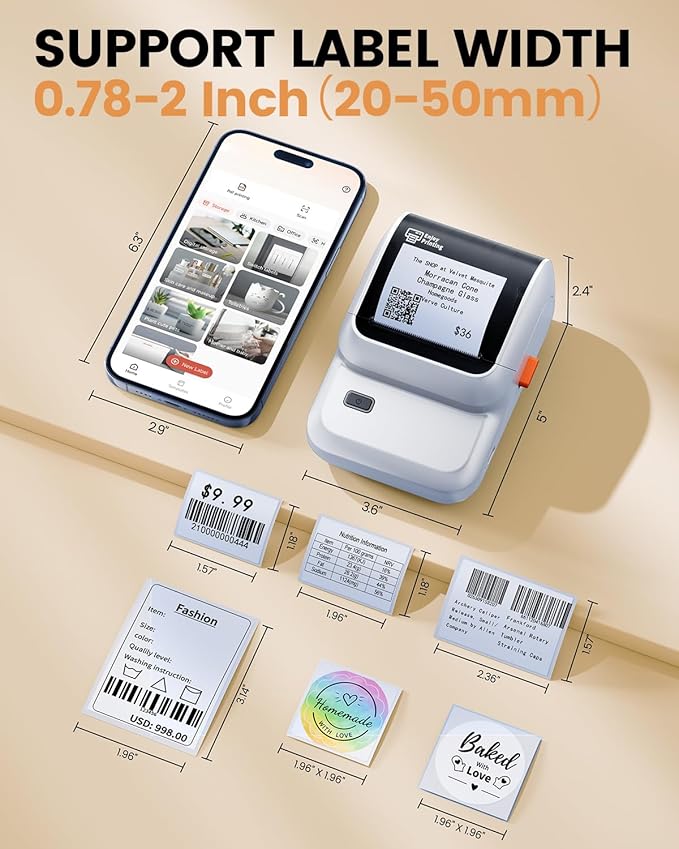 Label Maker Machine with 3 Tapes, M100 Bluetooth Label Printer, Versatile App with 3000 Icons and 300 Templates, 2 Inch Barcode Label Maker for Small Business, Office, Home, School, White