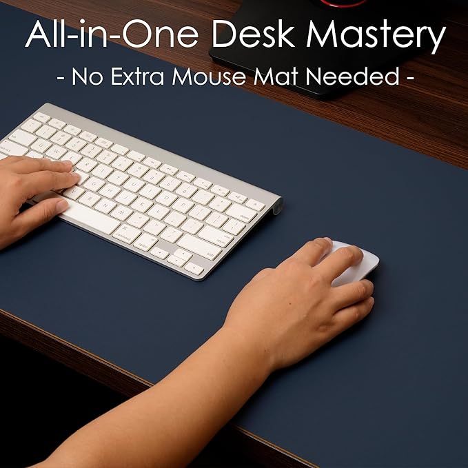 WAYBER Leather Desk Pad Protector, Waterproof Mouse Pad, PU Desk Mat, Office Desk Cover, Desk Writing Mat for Office/Home/Work/Cubicle (Blue/Yellow) 23.6x13.7in