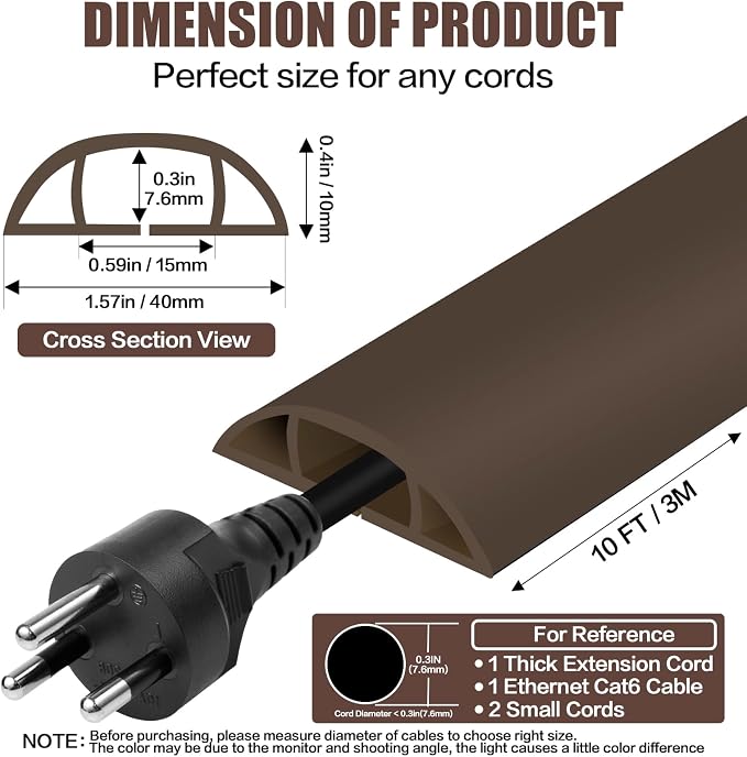Floor Cord Cover Cable Cavity Self Adhesive Cord Hider Floor 10FT Floor Cable Management Power Cord Protector Floor Electric Cord Covers for Offices, Gym, Exhibitions (CoffeeBrown, 1.57" x 10') - Image 2