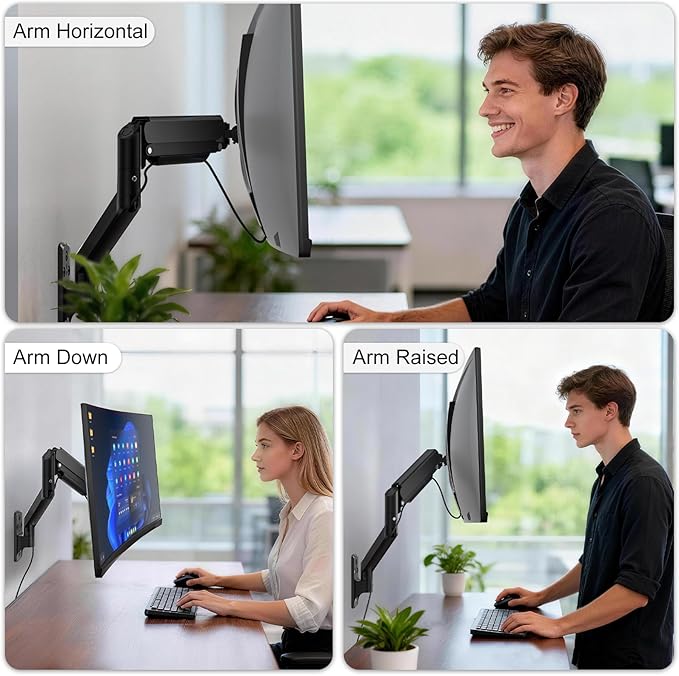 WALI Computer Monitor Wall Mount for 17 to 32 Inch Screens, Single Monitors Mount Holds up to 22lbs, Fully Adjustable Wall Mount Monitor Arm, 75x75/100x100mm VESA Mount (GSWM001), Black