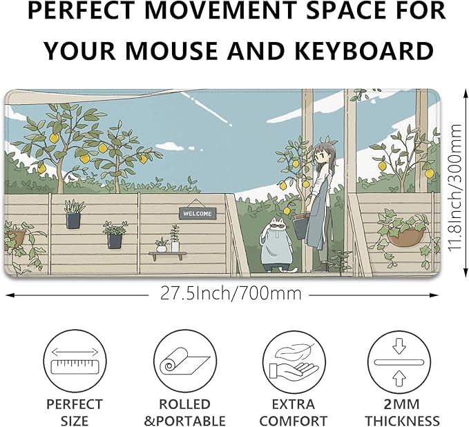 Cute Anime Mouse Pad,Japanese Street Mousepad Kawaii Gaming Large Desk Mats Extended Mouse Pad with Stitched Edges Aesthetics Scenery Village City Large Keyboard Mat for Office Home Work(27.5X11.8 in)