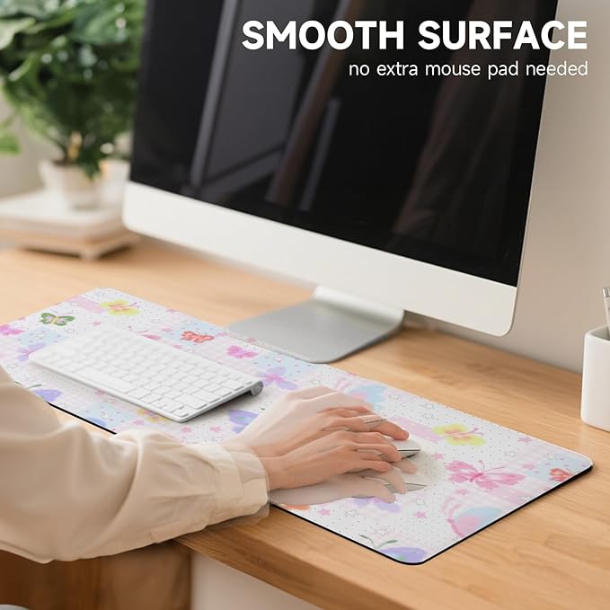 AUPET Leather Desk Pad Blotter Mat, Large Mouse Pad, Non-Slip Waterproof Desk Writing Pad Protector, Desk Decor for Office，Home，Gaming (Butterfly Fantasy, 35.4X15.7 inch)