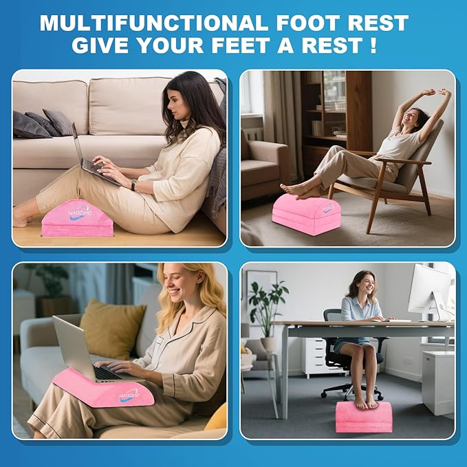 Foot Rest for Under Desk at Work, Foot Stool with Washable Cover, Comfortable Office Desk Accessories, Footrest with 3 Adjustable Heights, for Offices Gaming Chair, for Leg Support, Pink