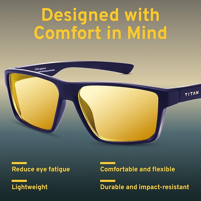 Titan Gaming Glasses, Blue Light Blocking, Night Driving Glasses for Men, Computer Protection, Gift for Gamers