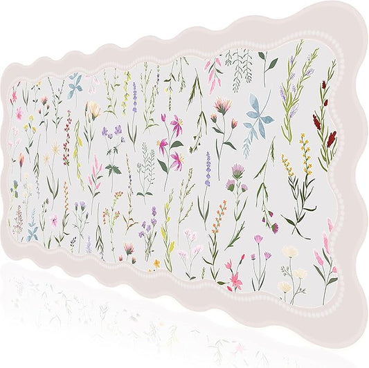 L-SPOUTTO Floral Mouse Pad,Botanical Desk Mat XXL Large Scalloped Gaming Mousepad,35.4x15.7in Non-Slip Keyboard Pad Waterproof Desktop Mat for Laptop Computer Work Game Home Office-Wild Flowers