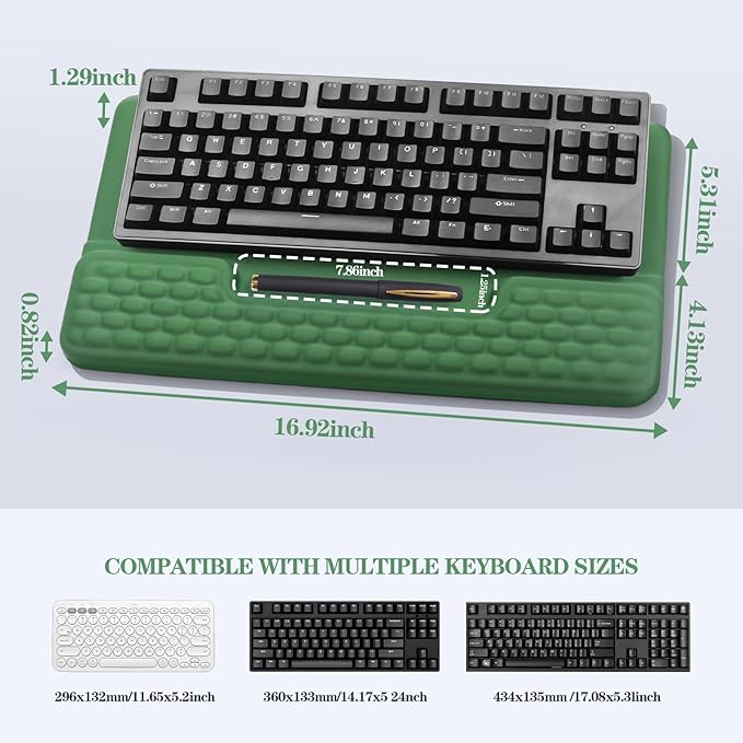 Ergonomic Keyboard Stand with Wrist Rest, Computer Wrist Support Pad, Tilted Keyboard Riser Holder Lift Tray with Wrist Pad, Easy Typing, Comfy Soft Memory Foam Desk Cushion for Office (03- Green)