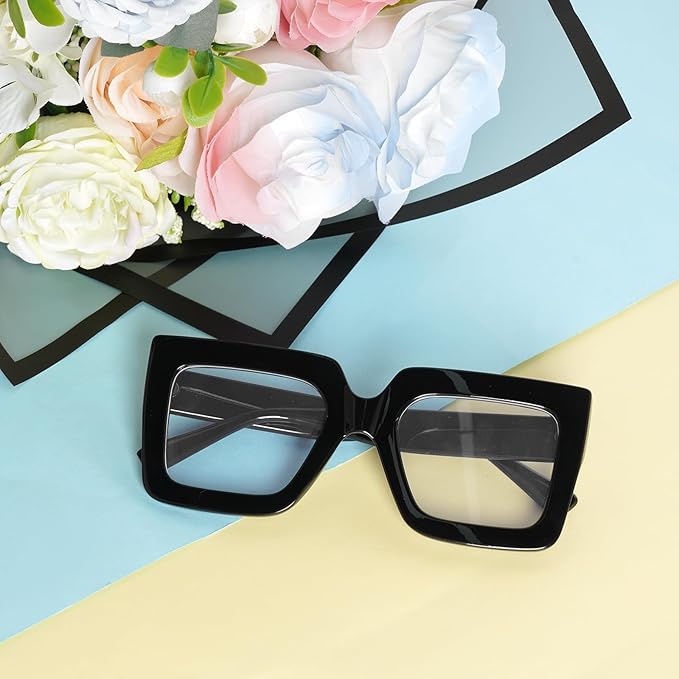 hoyuwak Oversized Square Blue Light Glasses Big Frame Computer Eyewear Thick Fashion Clear Glasses for Women Fashion