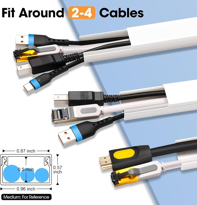 1000in Cord Hider Kit, Cord Covers for Wires on Wall, Paintable Cable Raceway, Cord Hider for Wall Mount tv, tv Cable Hider Wall kit, Wire Covers for Cords, 64X L15.7 X W0.96in X H0.57in, White - Image 2