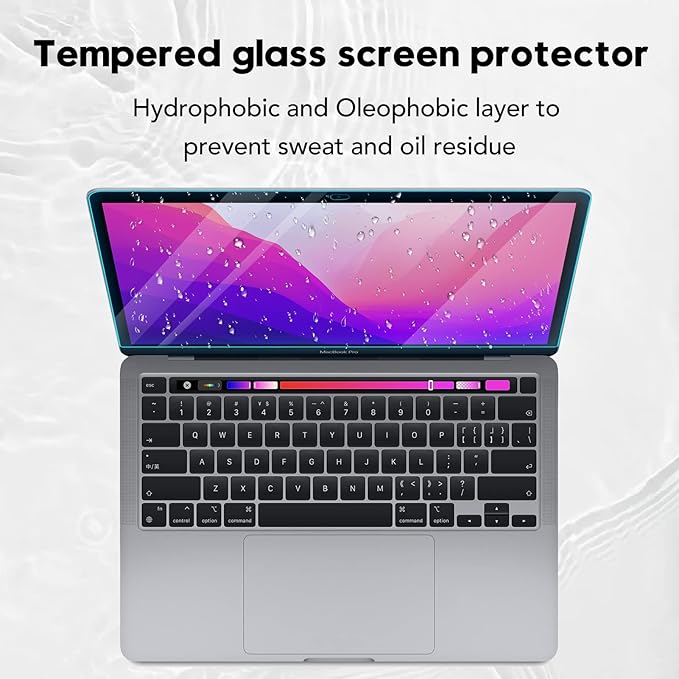 9H Hardness Tempered Glass Screen Protector for MacBook Pro 13 inch (M1/M2 2016-2022)/ MacBook Air 13 inch (M1 2018-2021), Bubble Free, Ultra Thin HD Transparency, Anti Scratch