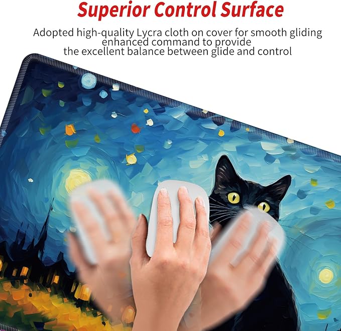 Large Mouse Pad Gaming Desk Mat Black Cat Mousepad XXL 31.5''X15.75'' Desk Pad Extended Mouse Mat of Girl Desktop Computer with Coaster