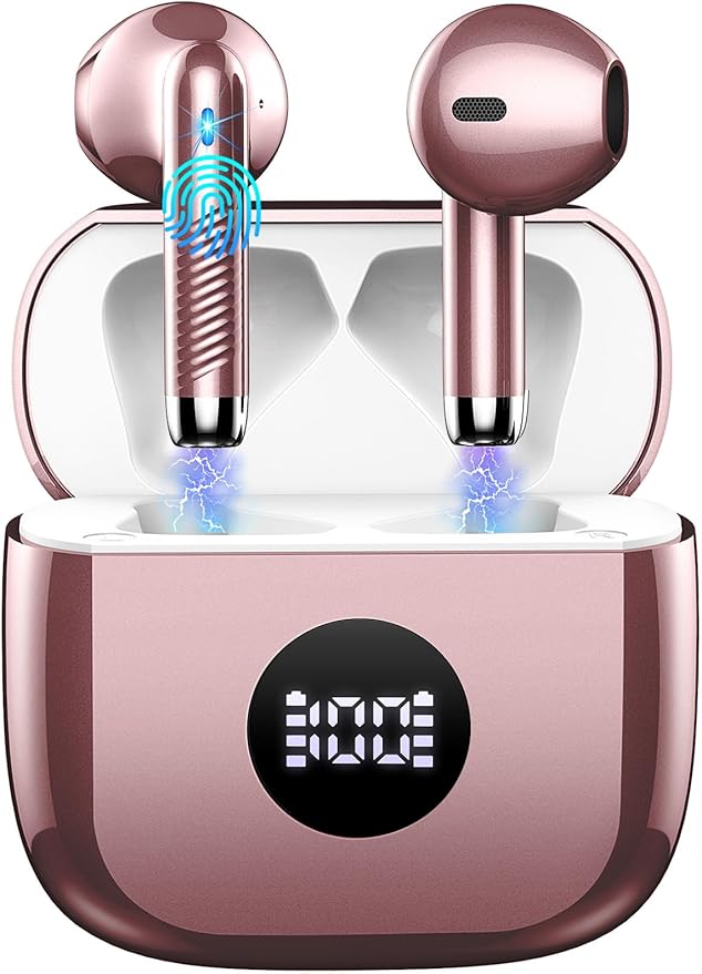 Wireless Earbuds, Bluetooth 5.4 Headphones HiFi Stereo, in Ear Earphones with ENC Noise Cancelling Mics, 40H Playback Ear Buds with Mini Case, IP7 Waterproof Headset with LED Display for Android iOS