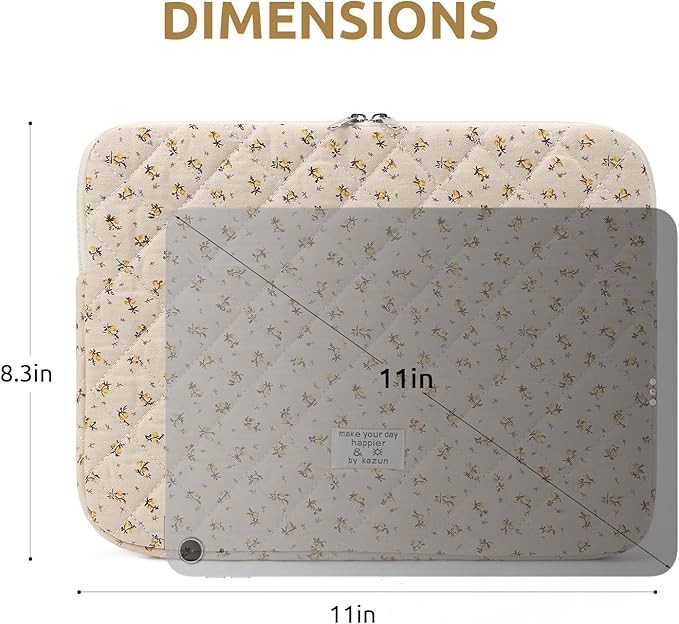 Puffy Laptop Sleeve 13-15.6 Inch Cute Quilted Laptop Protective Case Padded Floral Computer Sleeve for MacBook (A-Yellow, 11 Inch)