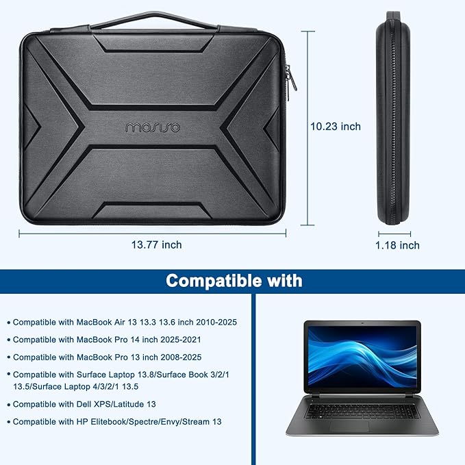 MOSISO 13-14 inch Laptop Hard Case, 13.3 inch Waterproof Shockproof Computer Bag Compatible with MacBook HP Dell,Artistic Geometric EVA Carrying Sleeve Laptop Case Hard Shell with Handle, Black