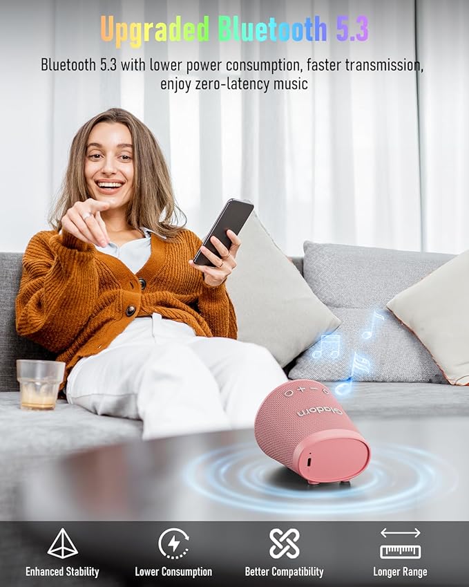 Portable Bluetooth Speaker Wireless with 9 Color Lights, 20H Playtime, Stereo Pairing, Deep Bass, IPX6 Waterproof, Bluetooth 5.3, Small Speaker for Home, Party, Outdoor, Camping