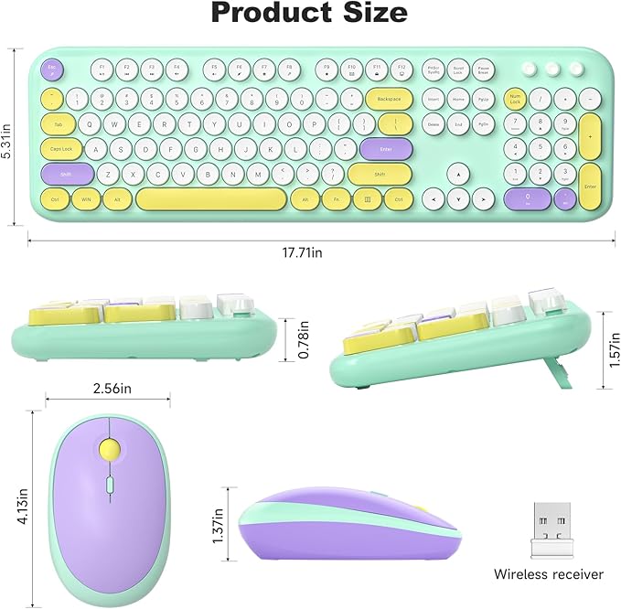 Wireless Keyboard and Mouse Combo, USB 2.4GHz Full Size Typewriter Keyboard with Number Pad and Colorful Mouse for Office PC Computer Desktop Laptop Windows 7 8 10 (Mint Green)