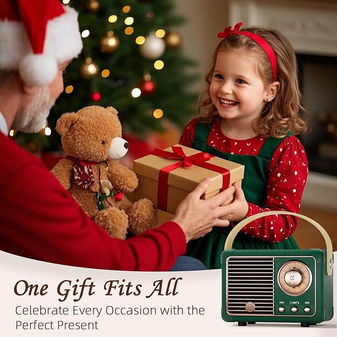 Vintage Retro Bluetooth Speaker Old Vintage Decor Birthday Gifts for Men Old School Mini Portable Wireless Speaker for Office,Room,Desk Accessories,Indoor,Outdoor Retro Gifts for Teen,Friends (Green)