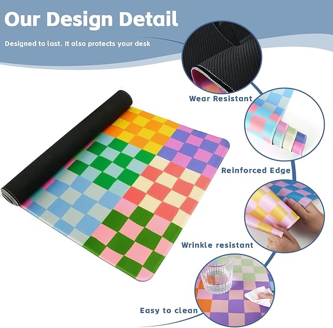 Baziabbo Checkered Desk Mat,XXL Extended Big Mouse Pad,Gaming Mousepad with Stitched Edge,Non-Slip Rubber Base Keyboard Desk Pad for Home Office Study Game