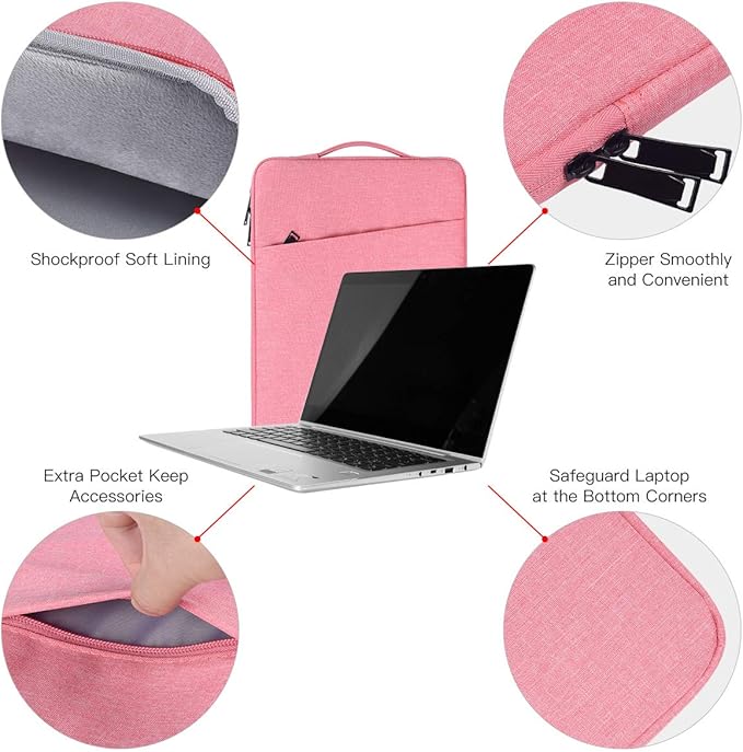 15.6 Inch Laptop Case Sleeve for Women, Waterproof Chromebook Bag for Lenovo ideaPad 3i/ideaPad 1, ASUS VivoBook Go, Dell Inspiron, Pink