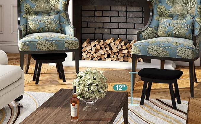 viewcare Small Ottoman Foot Rest, Black Foot Stool- Wooden Foot Stool for Living Room, Bedroom & Kitchen