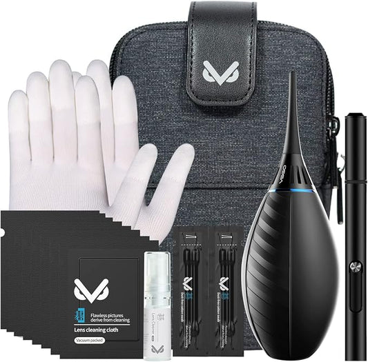 VSGO Professional Camera Cleaning Kit with Portable Bag Air Blower Lens Cleaning Pen Spray Cotton Swab Cloth Compatible for Canon, Nikon, Sony DSLR Cameras and Sensitive Electronics Bundle(VS-A3E) by VSGO