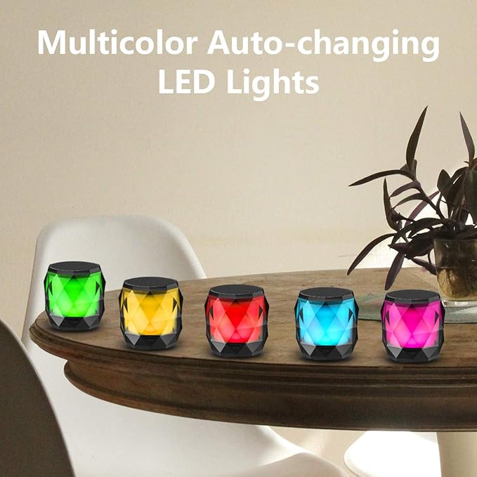 LFS Portable Bluetooth Speaker with Lights, Night Light Wireless Waterproof Speaker Magnetic, 7 Color LED Auto-Changing, Built-in microphone, TWS Stereo Pairing, Mini Speaker for Shower, Home, Outdoor