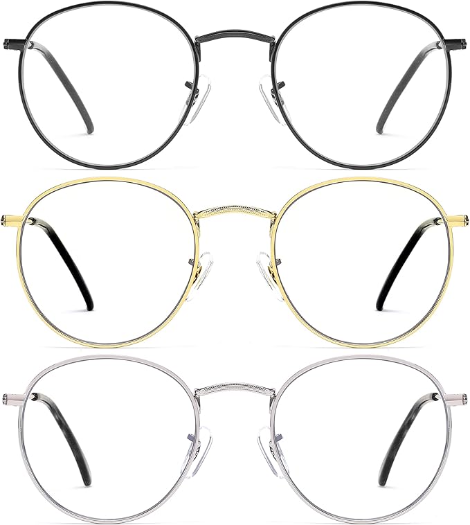 Round Blue Light Blocking Glasses for Men Women, Circle Metal Wire Rimmed Frame Glasses Anti Glare & UV RF5002