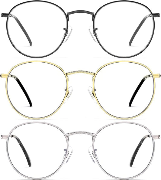 Round Blue Light Blocking Glasses for Men Women, Circle Metal Wire Rimmed Frame Glasses Anti Glare & UV RF5002