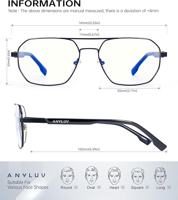 ANYLUV Blue Light Glasses for Woman/Men, Blue Light Blocking Glasses Women Computer Gaming Glasses for Eye Protection