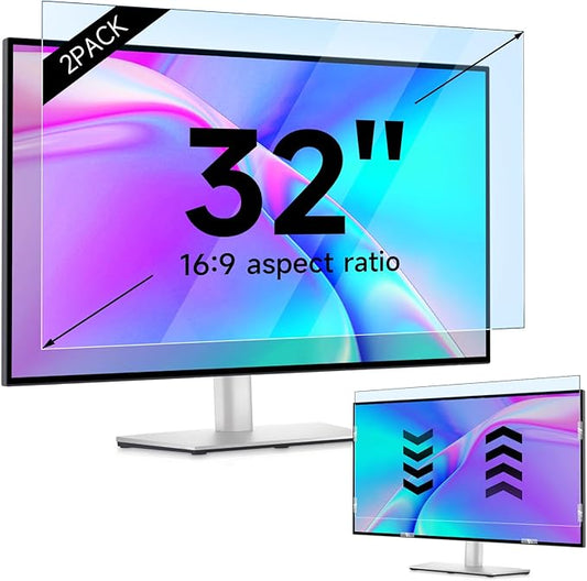 IPROKKO 【2 Pack 32 inch Anti-Blue Light monitor Screen Protector for 16:9 Widescreen,Removable Anti Glare Blue Light Blocking Screen Filter，LED PC Anti-UV Eye Protection Filter Film