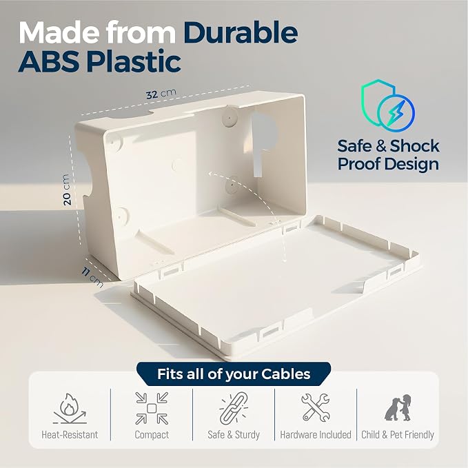 Cable Management Box with Included Mounting Hardware – ABS Cord Organizer (12,7 x 7,8 x 4,5 in) | Heat-Tolerant Power Strip & Cable Storage | Wall-Mountable or Floor Use - Image 2