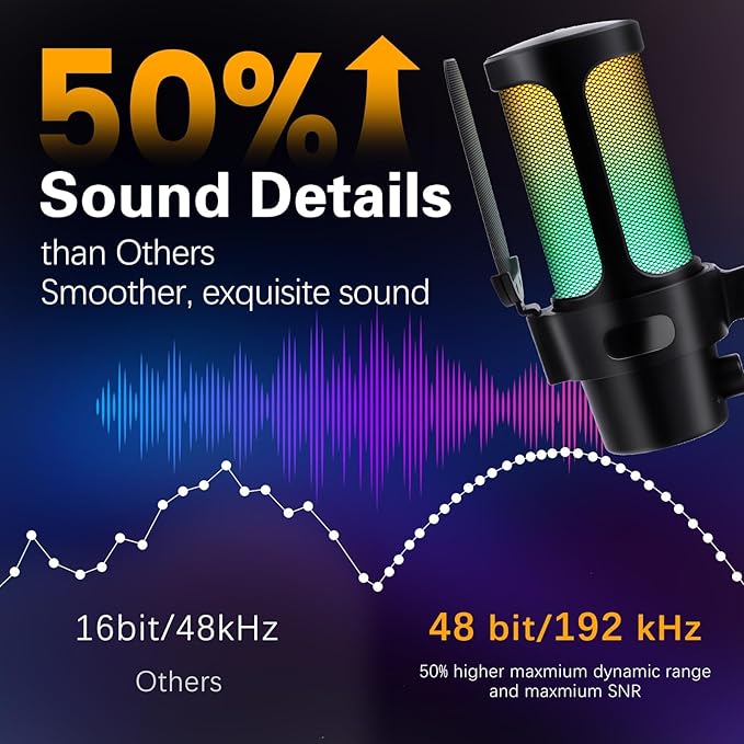 VCOM Gaming USB Microphone, Condenser Dynamic Mic for Podcasting, Streaming, with Quick Mute, Desktop Stand, Pop Filter, RGB Indicator, Shock Mount, Rotate gain Button, Compatible with PS4/5/PC