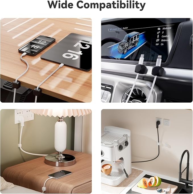 Rotatable Cord Organizer, Enhanced Spring Cable Clips, Strong Adhesive Cable Management, Desk Cord Holder for Nightstand, Office Accessories and Car (8*White) - Image 7
