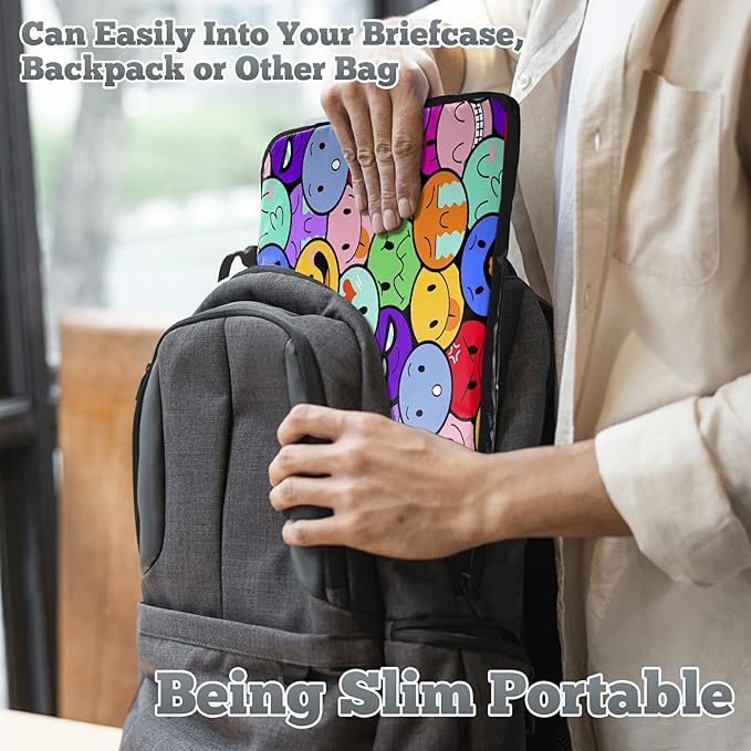 Laptop Sleeve Case 15 inch Plus Cute Mousepad, Colorful Smile Faces Slim Carrying Case Durable Handbag Protective Travel Laptop Bag for 13-15 inch Tablet,Laptop, Ultrabook Notebook