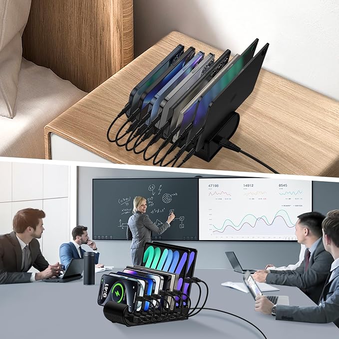 Charging Station, 65W 8 Ports Multi Charger Station USB Charging Dock for Multiple Devices for Samsung Galaxy A16 A15 5G A17 A14 A13 S26 Ultra S25 FE S24 S23 S22 A56 A36, iPhone 17e 16e 17 16 Pro Max