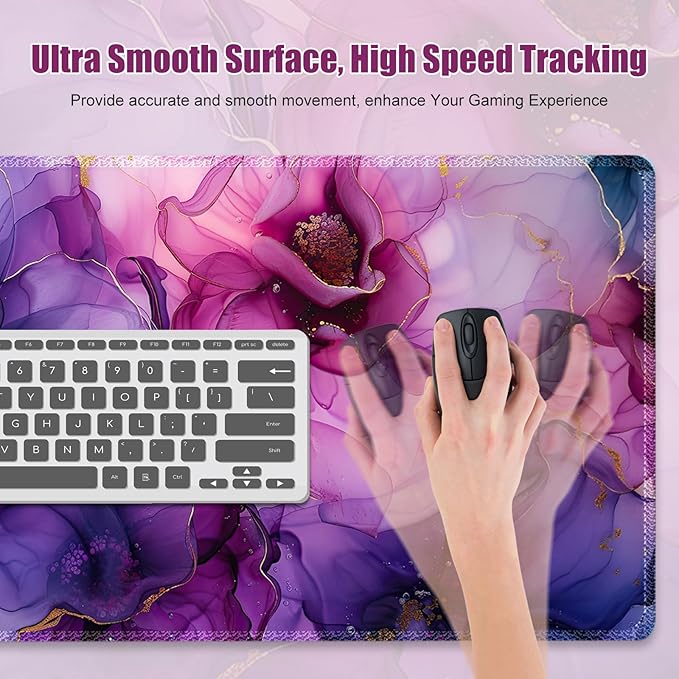 Desk Matt for Desktop, Desk Pad Mat, DeskMat for Keyboard and Mouse, XXL Large Mouse Pad for Desks, Anti-Slip Big Mousepad with Stitched Edges, Mouse Mat Protector for Computer Laptop, Painting Floral