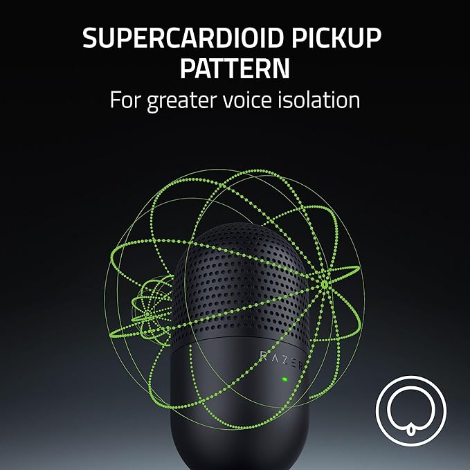 Razer Seiren V3 Mini USB Microphone: Condenser Mic - Supercardioid Pickup Pattern - Tap-to-Mute Sensor with LED Indicator - Shock Absorber - Ultra Compact - PC, Discord, OBS Studio, XSplit - Black
