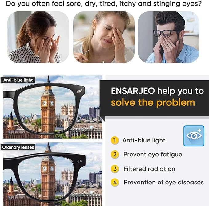 Blue Light Blocking Glasses Square Nerd Eyeglasses Frame Anti Blue Ray Computer Game Glasses (8082A-Black)